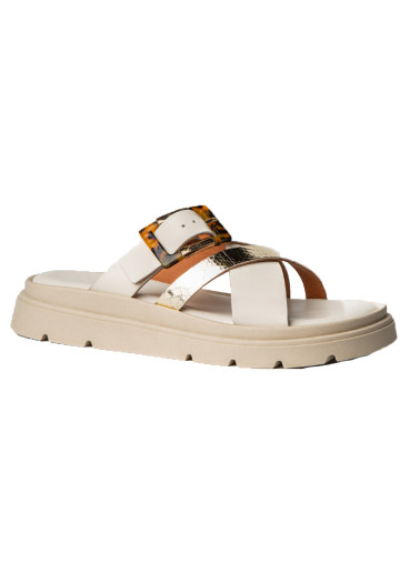 szczegóły Kapcie damskie Nis GEMMA/1 Ciabattone Pelle/Fibbia Off-White/Oro
