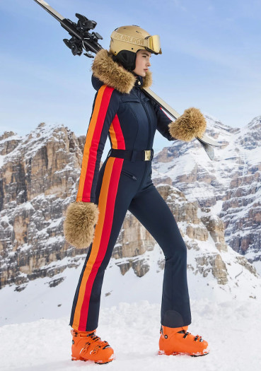 szczegóły Damski kombinezon Goldbergh Suvi Ski Suit Faux Border French Blue