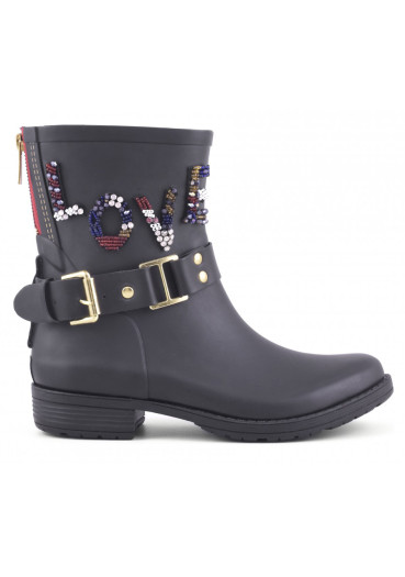 szczegóły Damskie kalosze Colors of California Camperos Rubber Boot LOVE Patc czarne