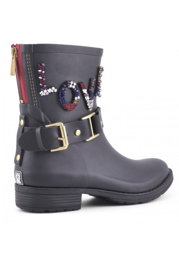 szczegóły Damskie kalosze Colors of California Camperos Rubber Boot LOVE Patc czarne