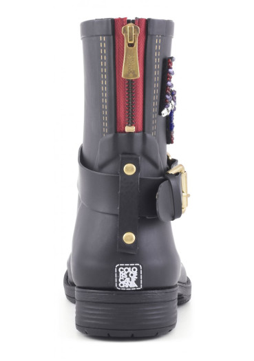 szczegóły Damskie kalosze Colors of California Camperos Rubber Boot LOVE Patc czarne