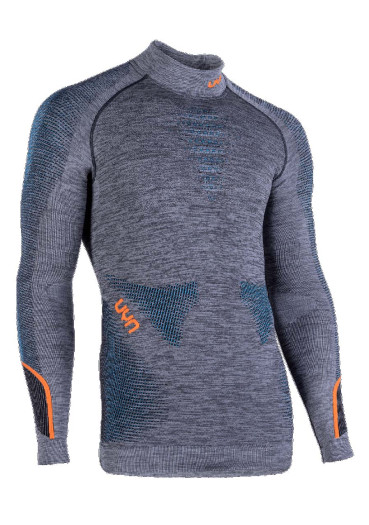 szczegóły UYN Man Ambityon Uw Shirt Lg_Sl. Melange Turtleneck Black Melange/Atlantic/Orange Shiny
