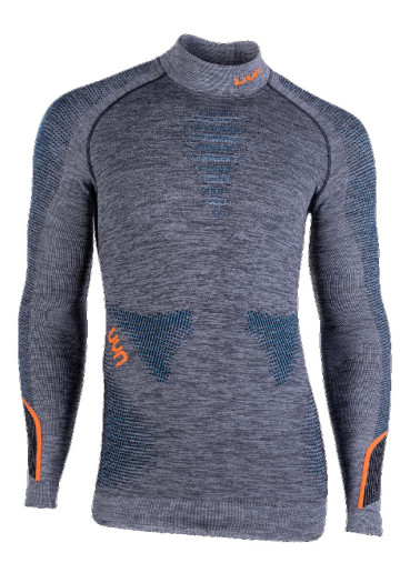 szczegóły UYN Man Ambityon Uw Shirt Lg_Sl. Melange Turtleneck Black Melange/Atlantic/Orange Shiny