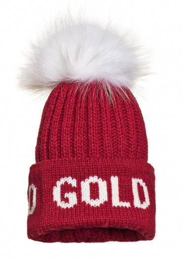 detail Damska czapka Goldbergh Hodd z prawdziwego futra jenota w kolorze płomienia